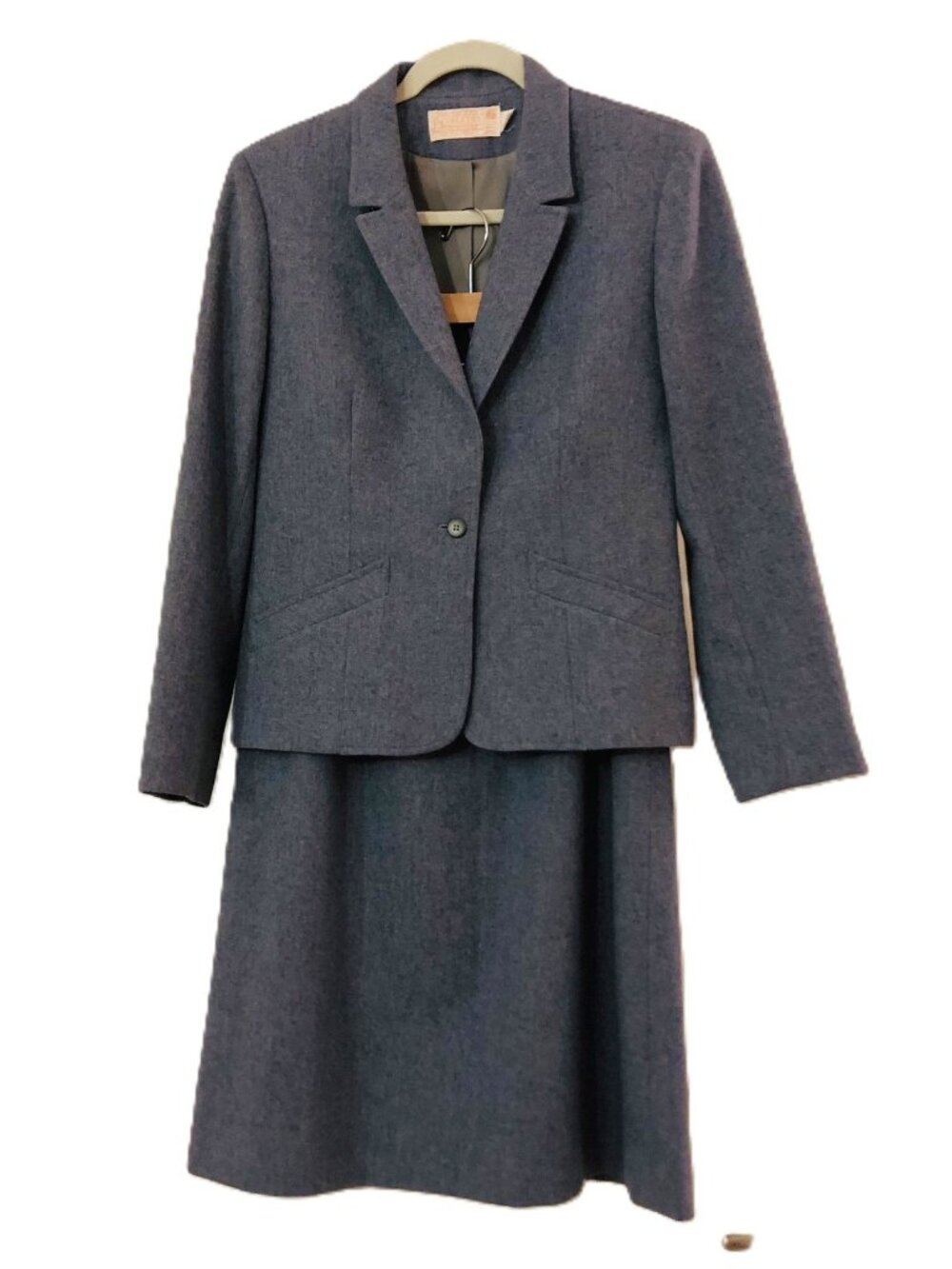 Vintage Pendleton Blazer Skirt Suit Set Gray 100% Wool 80s Retro USA Size 10